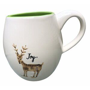 Magenta Joy Reindeer Mug Green Interior‎ Coffee Tea Cocoa Large M Christmas
